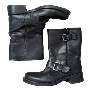 MICHAEL Michael Kors Black Leather Buckled Motorcycle Boots Women's Size 5